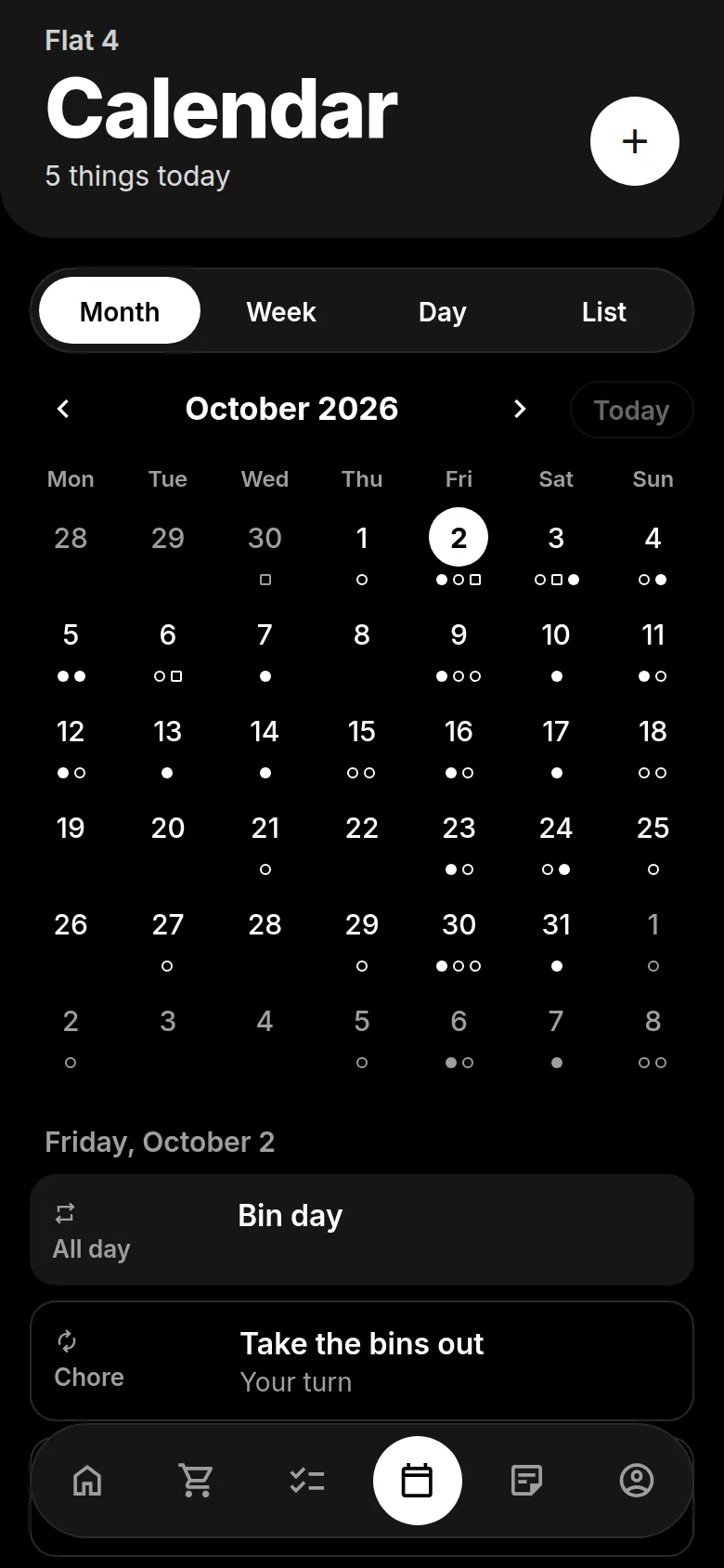 Stuf’s calendar in month view