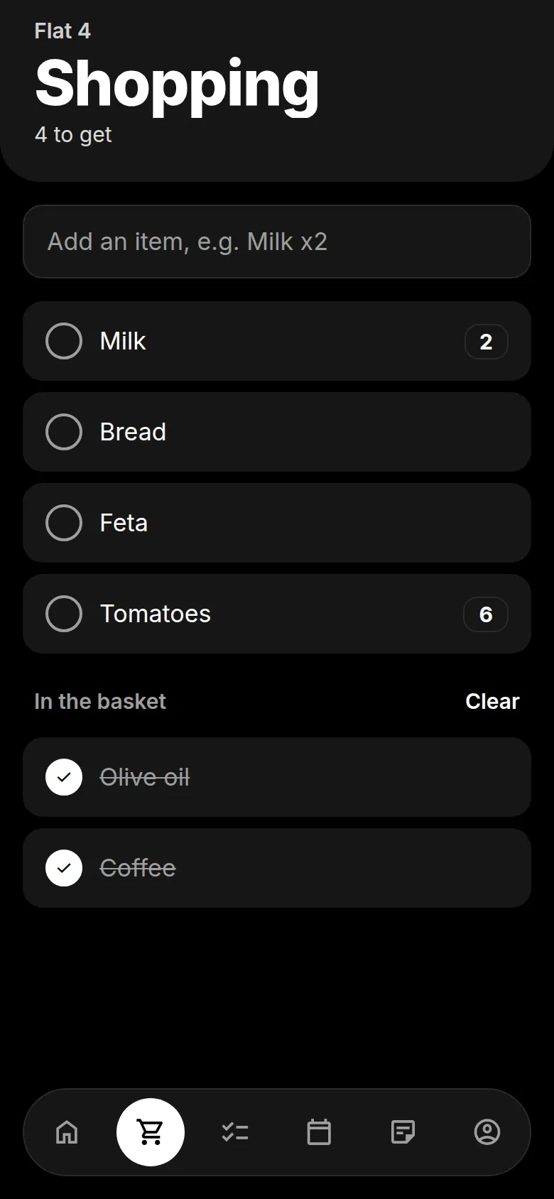 The shared shopping list