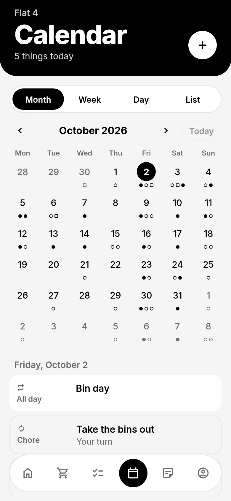 Stuf’s calendar in month view