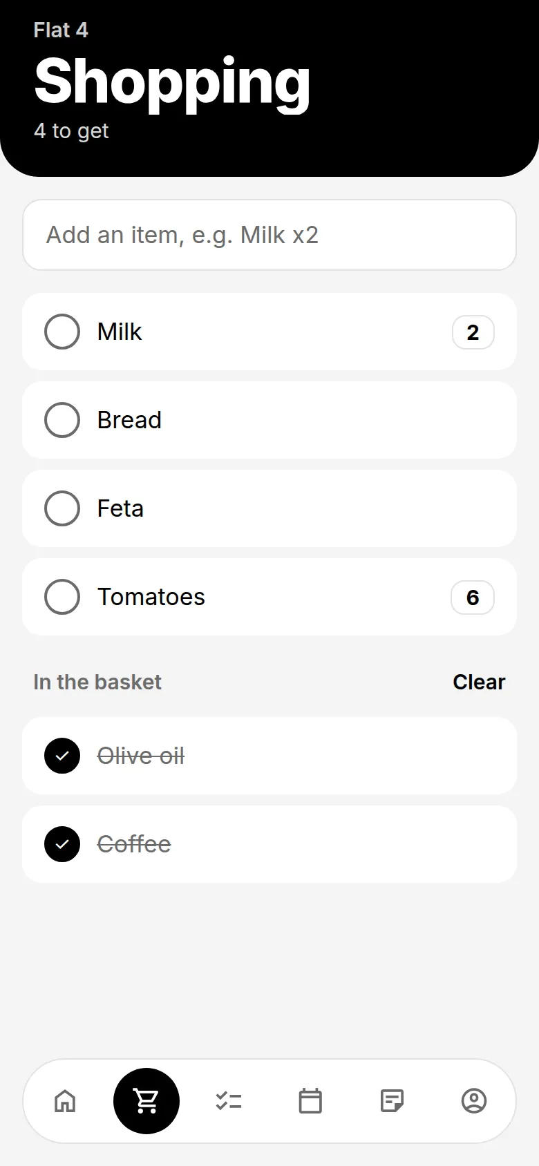 The shared shopping list